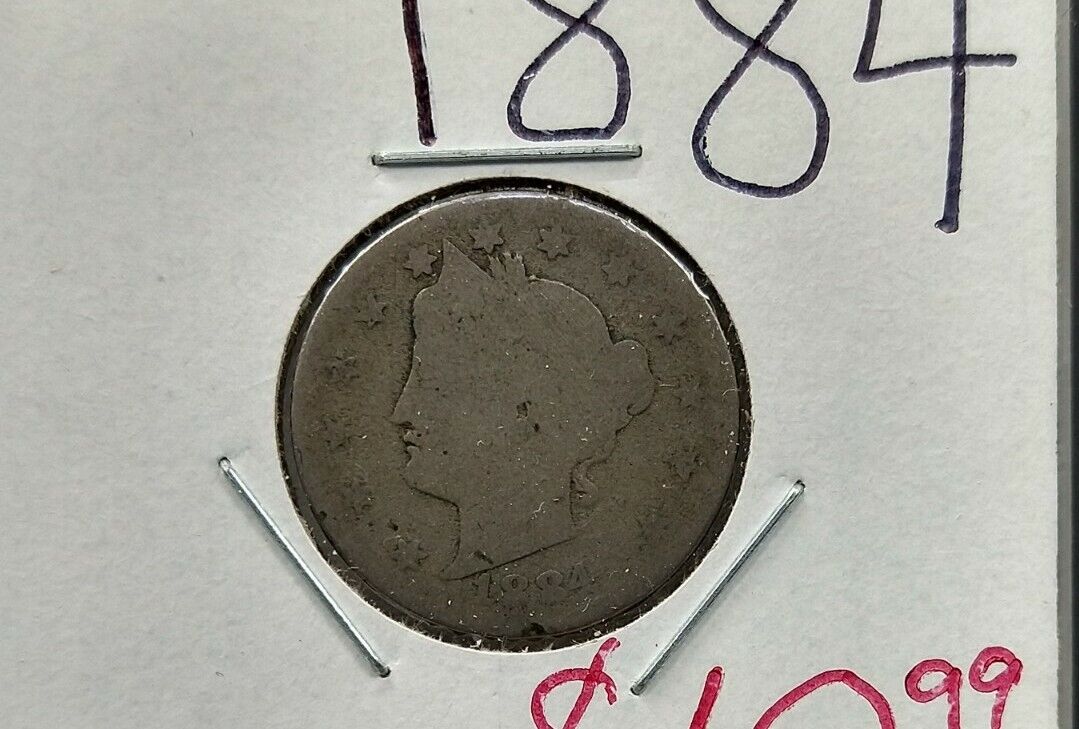 1884 Liberty V 5c Nickel Coin AG / Fair Circulated Semi Key Date
