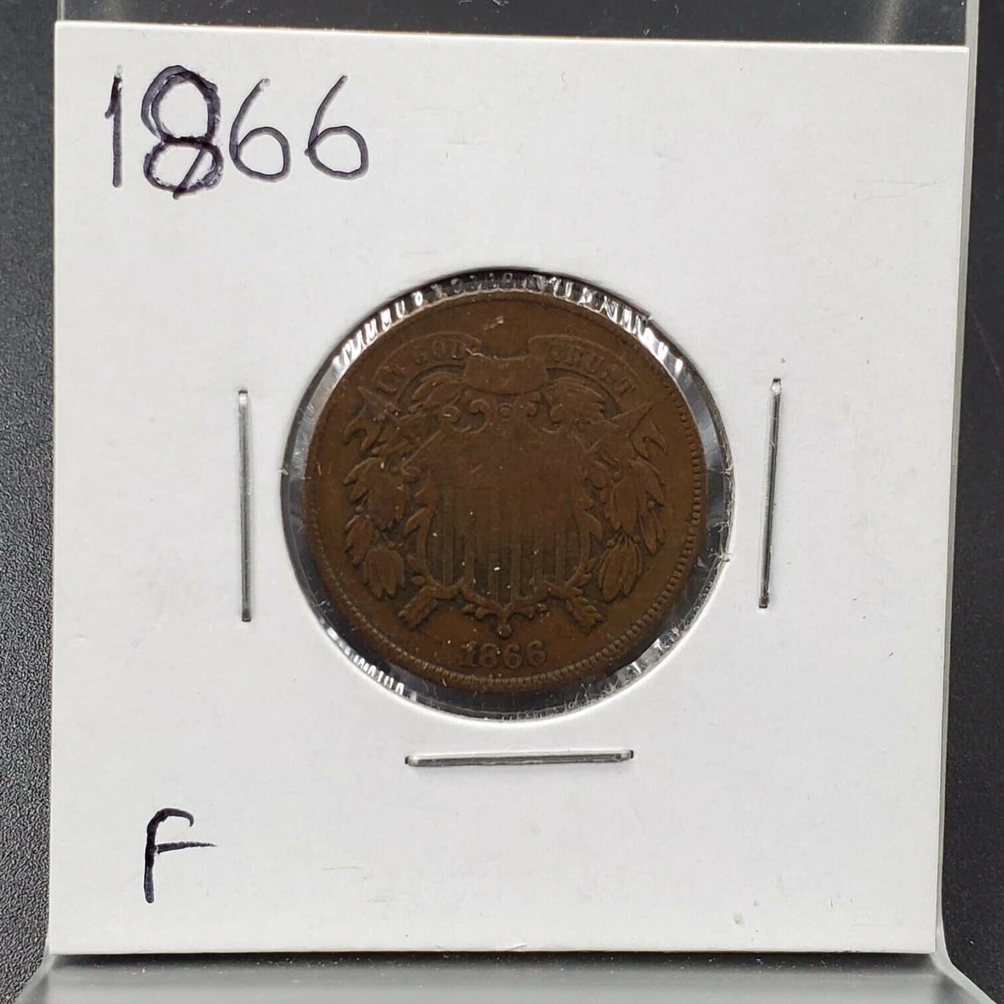 1866 2C Two Cent Copper Coin Piece Choice Fine F Circulated Nice