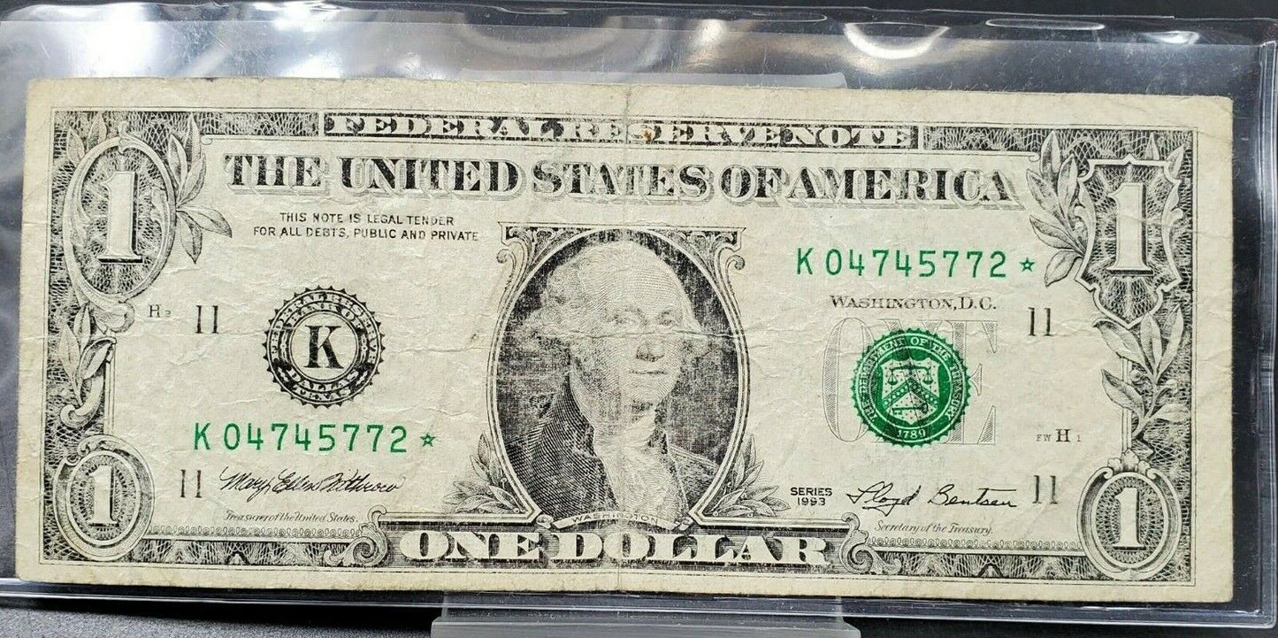 1993 $1 FRN Federal Reserve STAR NOTE * Dallas District Circulated Low Serial #