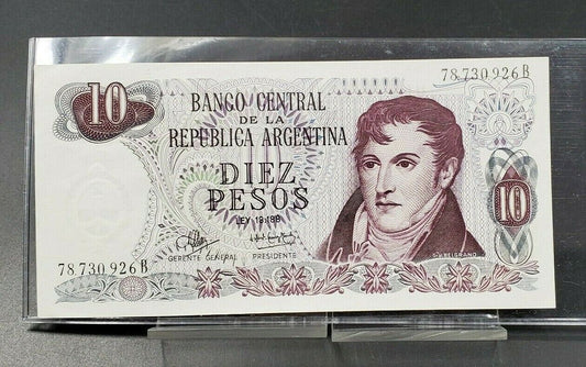 10 Pesos 1976 Argentina Choice Uncirculated Banknote Currency Bill Belgrano