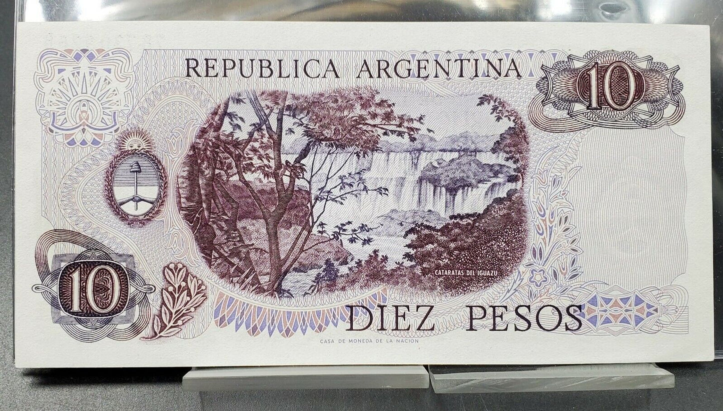 10 Pesos 1976 Argentina Choice Uncirculated Banknote Currency Bill Belgrano