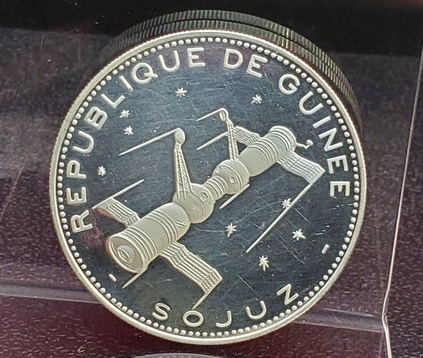 1970 Republic of Guinea Silver Proof 250 Francs Guineens Coin Soyuz Spacecraft