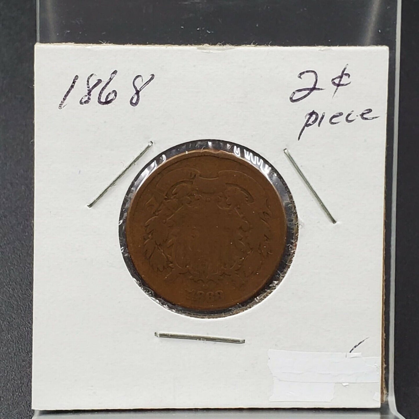 1868 2C Two Cent Copper Coin Piece Choice AG About Good / Good Circ