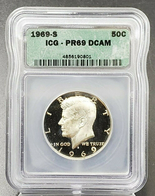 1969 S SILVER KENNEDY HALF DOLLAR ICG PR69 DCAM Deep Cameo Used Holder