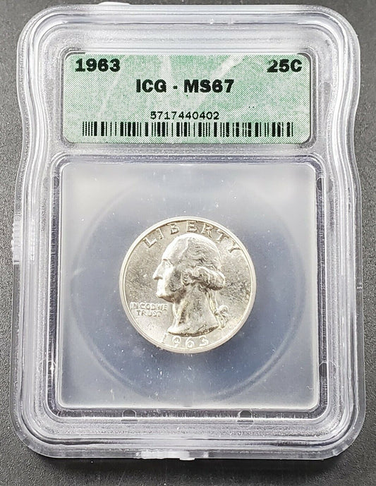 1963 P 25C Washington Quarter Silver Coin Business MS67 ICG Gem BU Toned