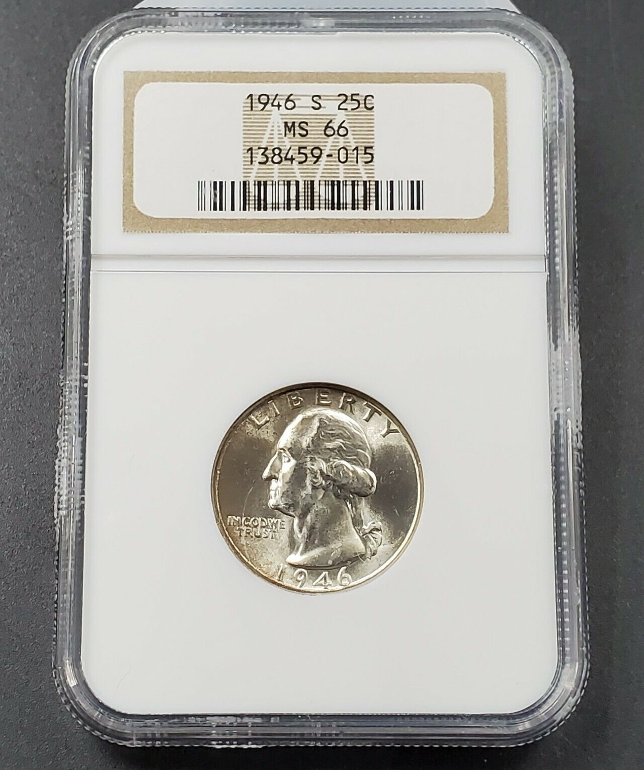 1946 S 25C Washington Quarter Silver Coin NGC MS66 Some Toning