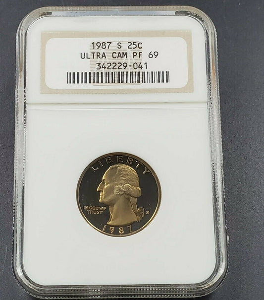 1987 S Washington Proof Clad Quarter Coin NGC PF69 UCAM