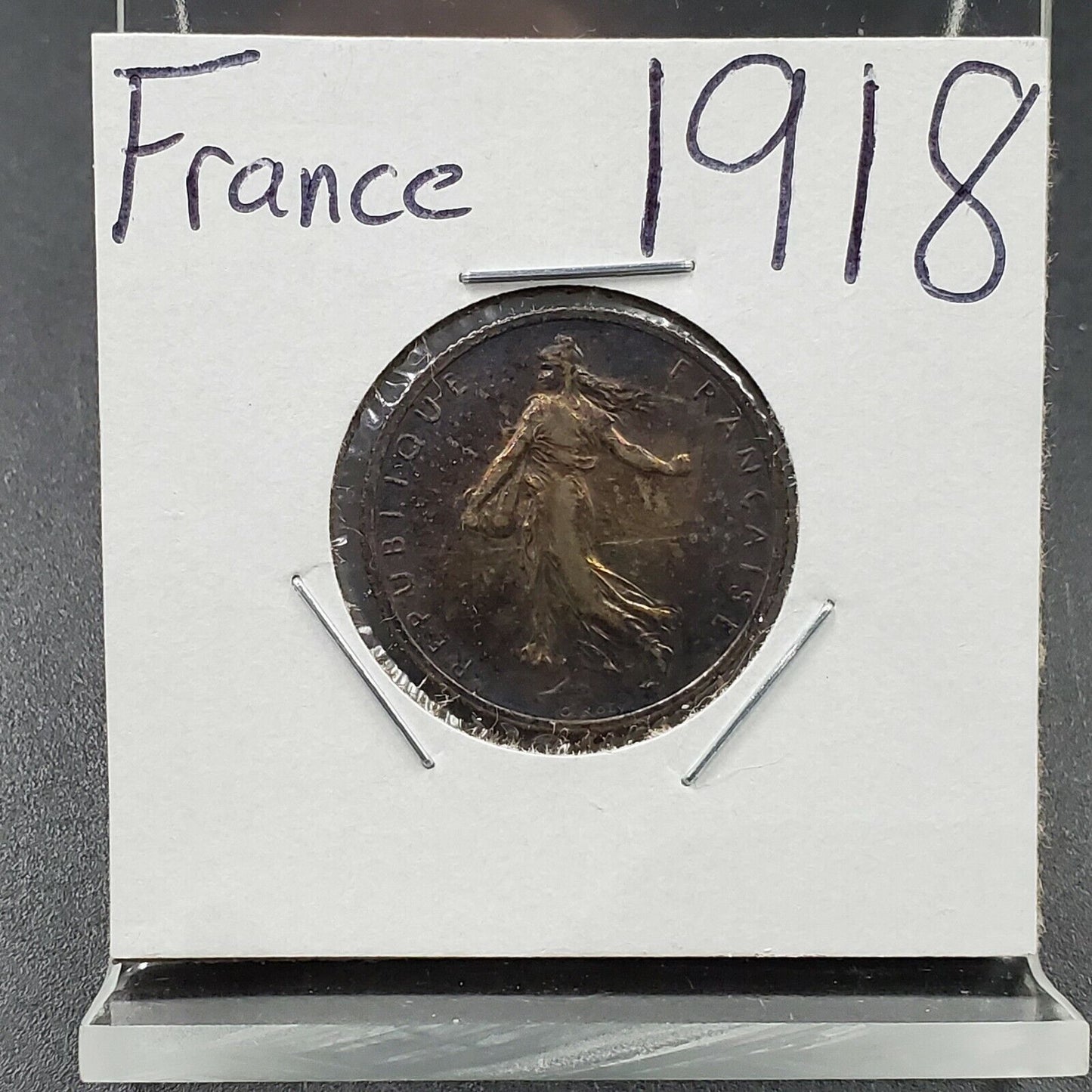France 1918 1 Franc Silver Coin Neat toning Toner
