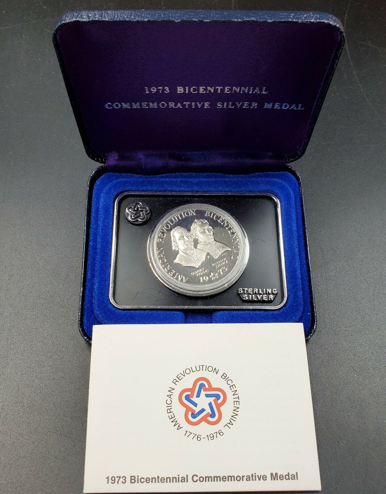 1973 Bicentennial Commemorative Sterling Silver Medal w/ Display Box
