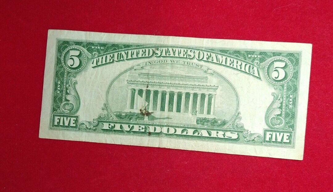 1963 $5 Five Dollar United States Red Seal Note NICE SERIAL # LOOK , US Bill