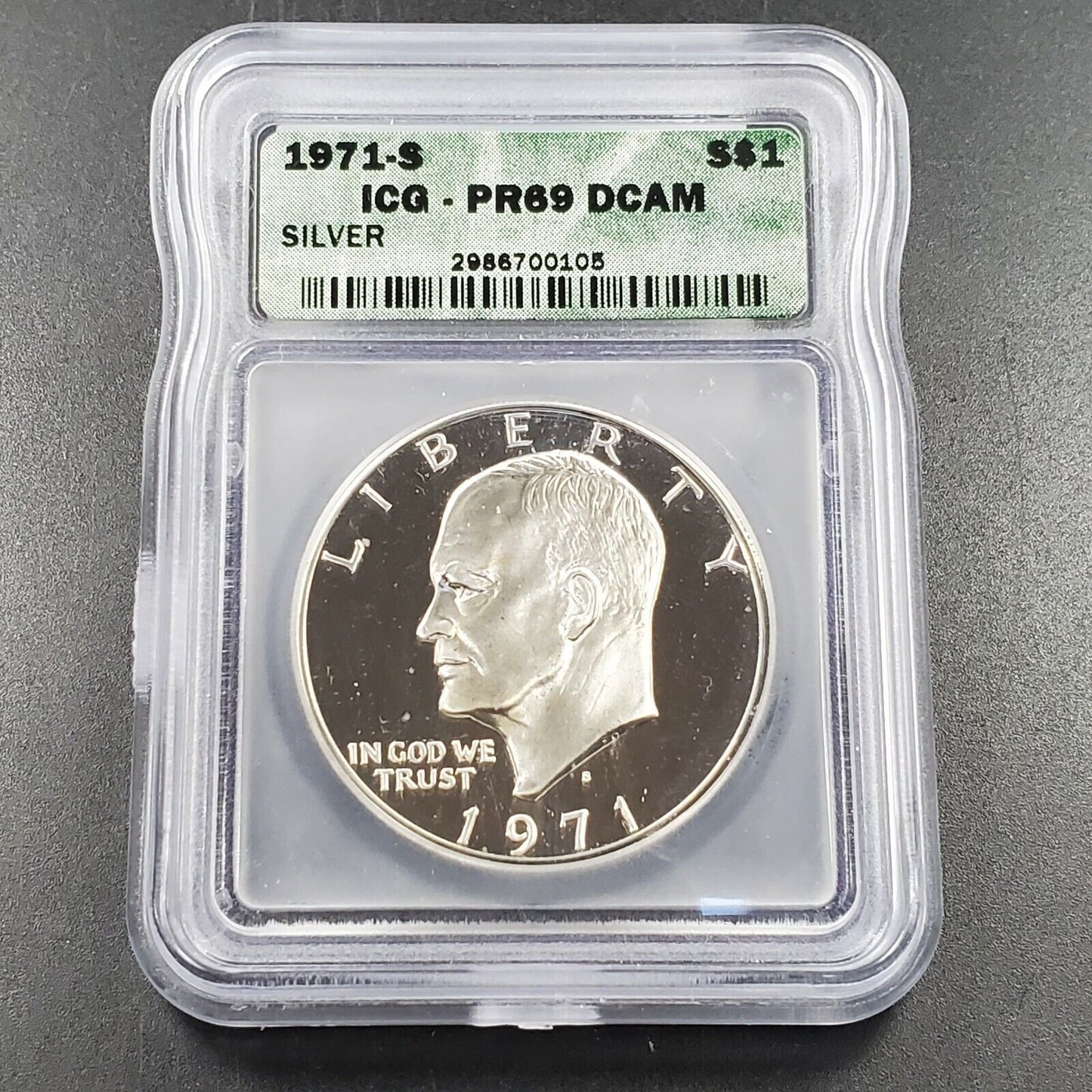 1971 S $1 Eisenhower Brown Ike 40% Silver PR69 DCAM ICG Not much toning