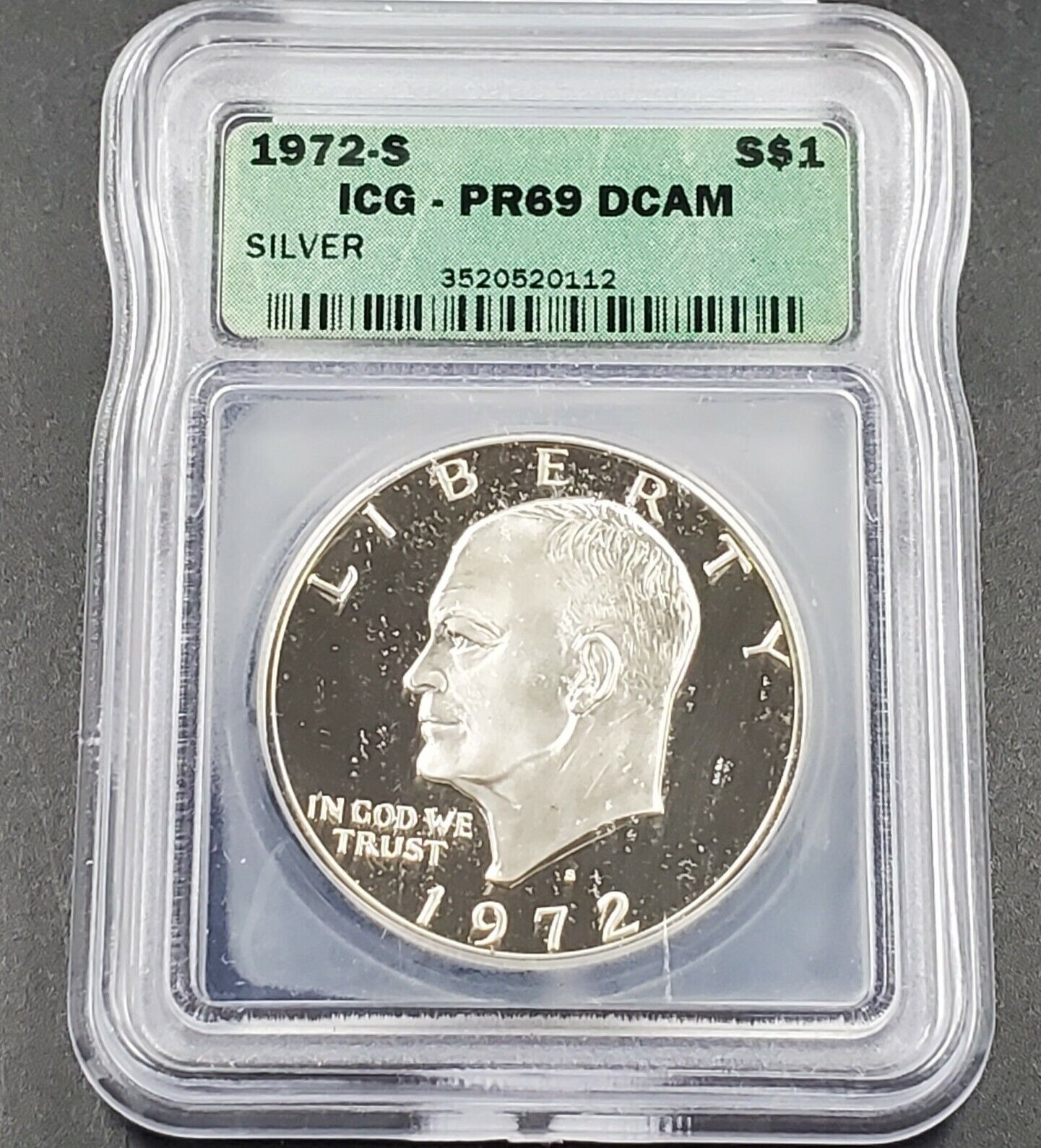 1972 S $1 Eisenhower Brown Ike 40% Silver PR69 DCAM ICG Not Much Toning Nice