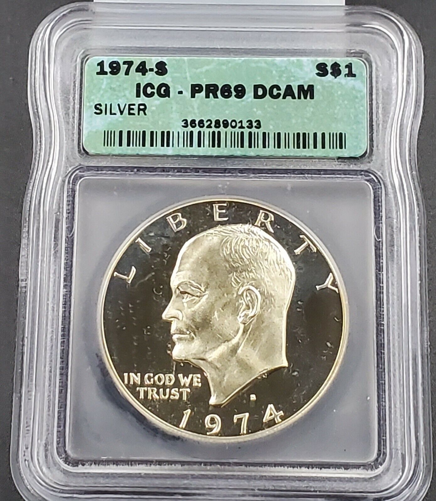1974 S $1 Eisenhower Brown Ike 40% Silver PR69 DCAM ICG Not Much Toning Nice