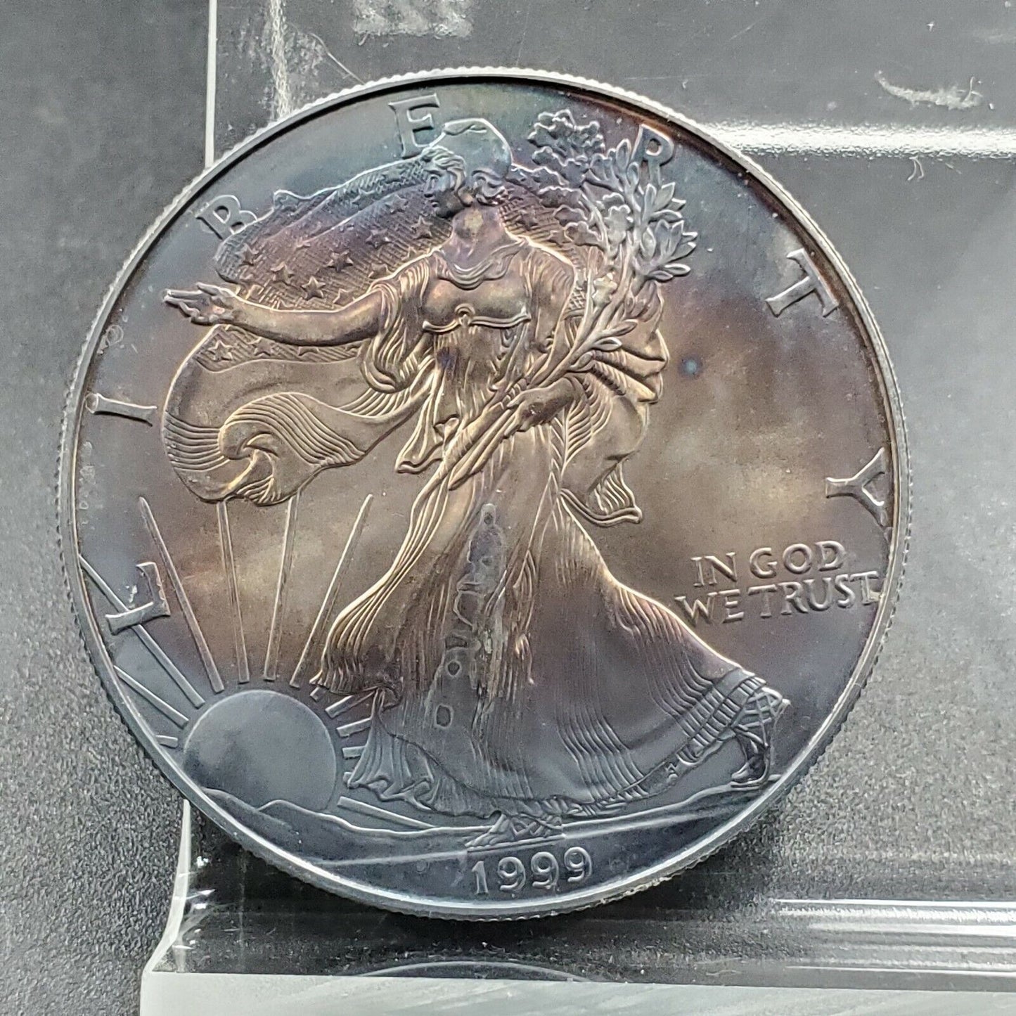 1999 1 OZ American Silver Eagle .999 Coin GEM BU PQ TONING HALO OBVERSE