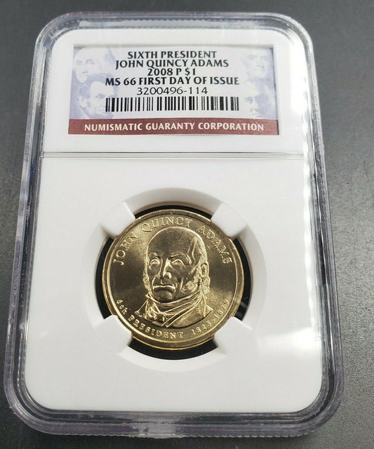 2008 P JQ John Quincy Adams Presidential Dollar Coin NGC MS66 First Day Issue 2