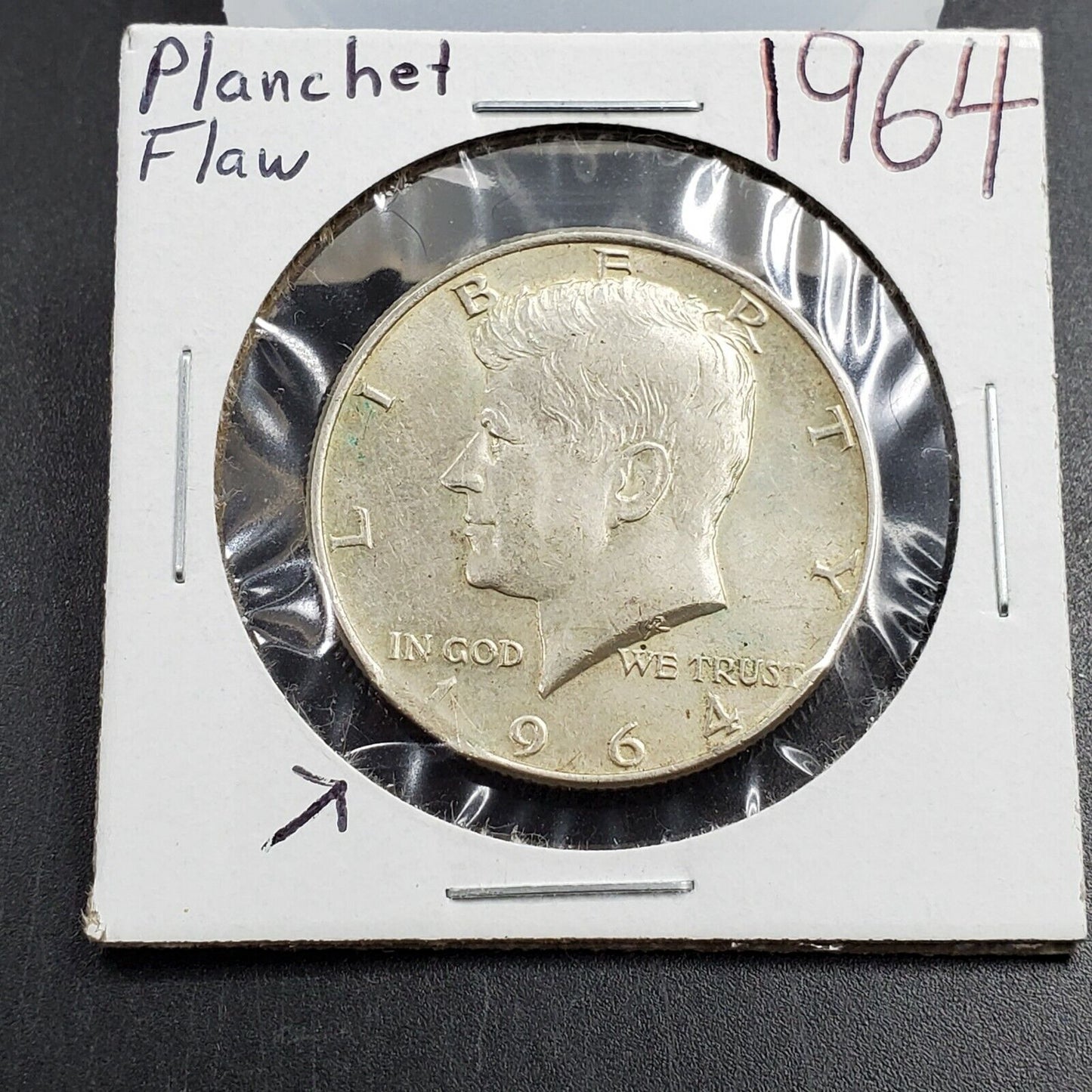 1964 P Kennedy 90% Silver Half Dollar Coin AU Planchet Flat Error Coin