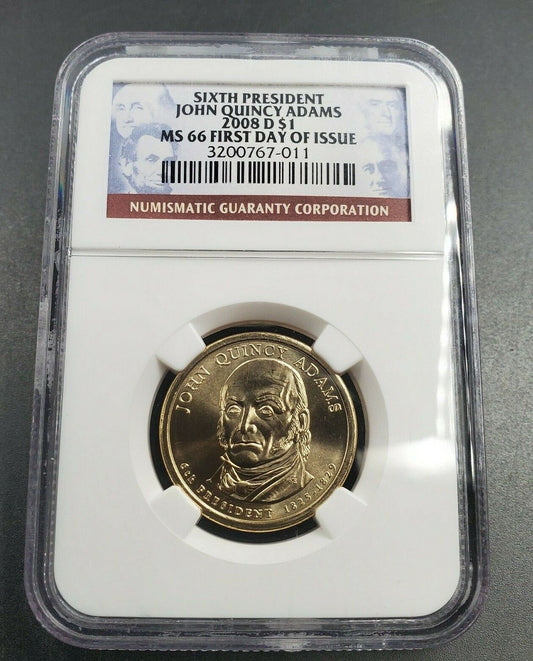 2008 D JQ John Quincy Adams Presidential Dollar Coin NGC MS66 First Day Issue