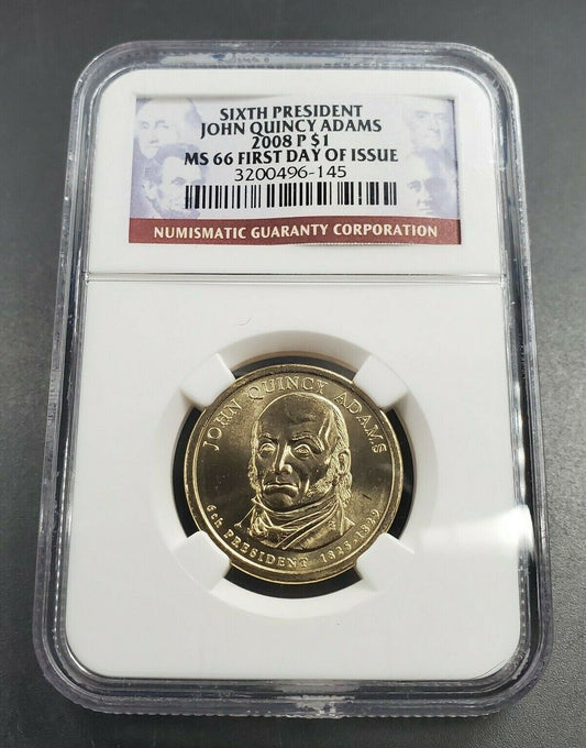 2008 P JQ John Quincy Adams Presidential Dollar Coin NGC MS66 First Day Issue