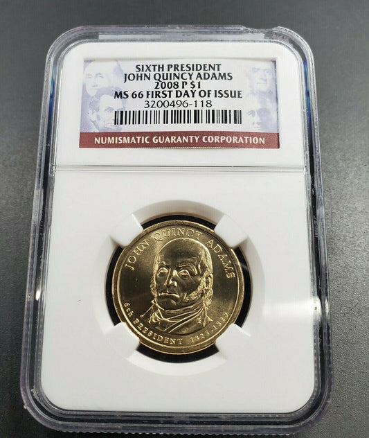 2008 P JQ John Quincy Adams Presidential Dollar Coin NGC MS66 First Day Issue 4