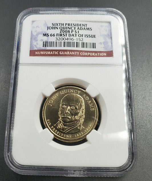 2008 P JQ John Quincy Adams Presidential Dollar Coin NGC MS66 First Day Issue 3