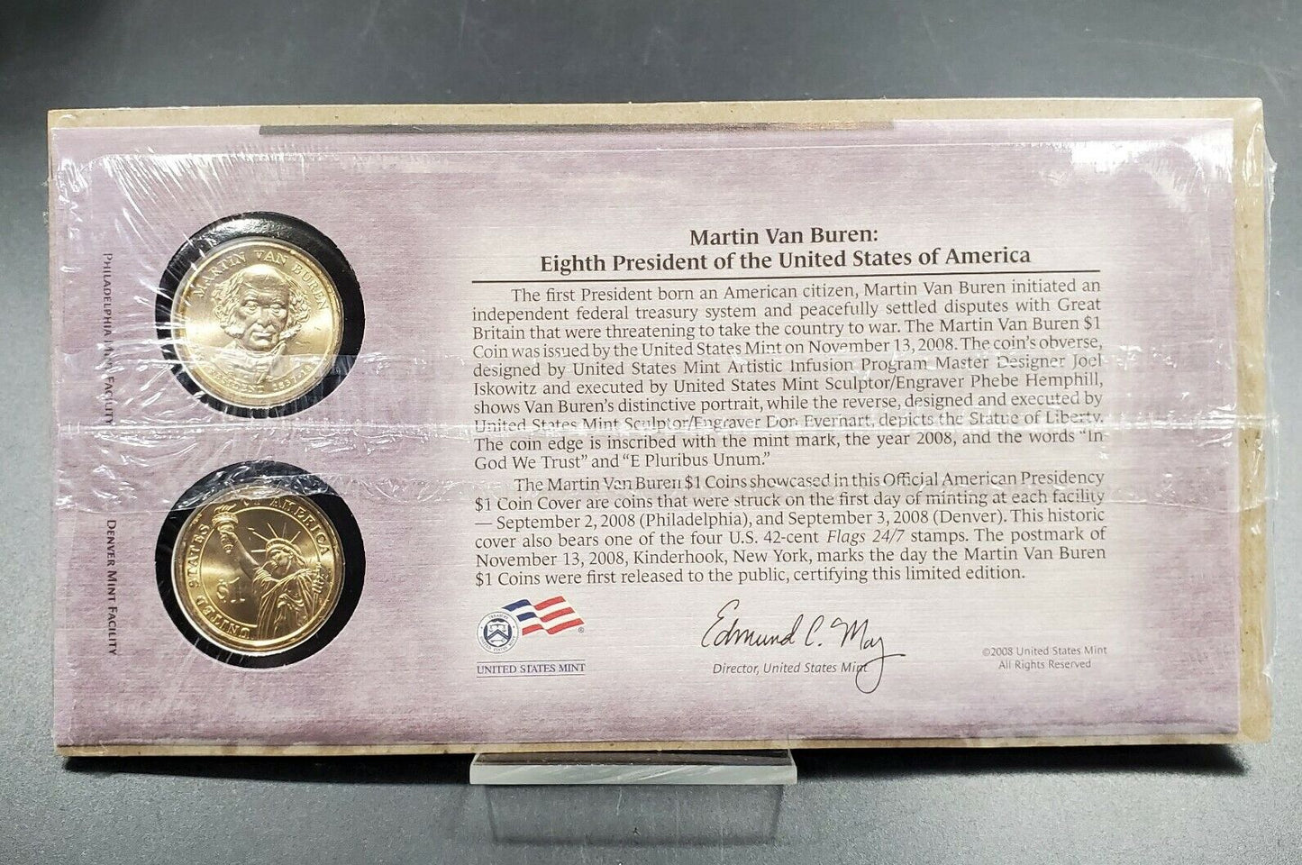 Martin Van Buren Presidential Dollar P & D 2 coin Set First Day OGP