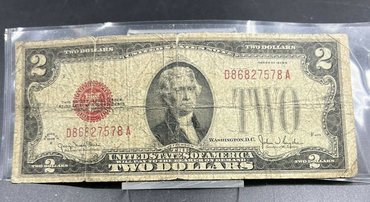 1928 $2 G Legal Tender Note Bill Red Seal US Currency Circulated