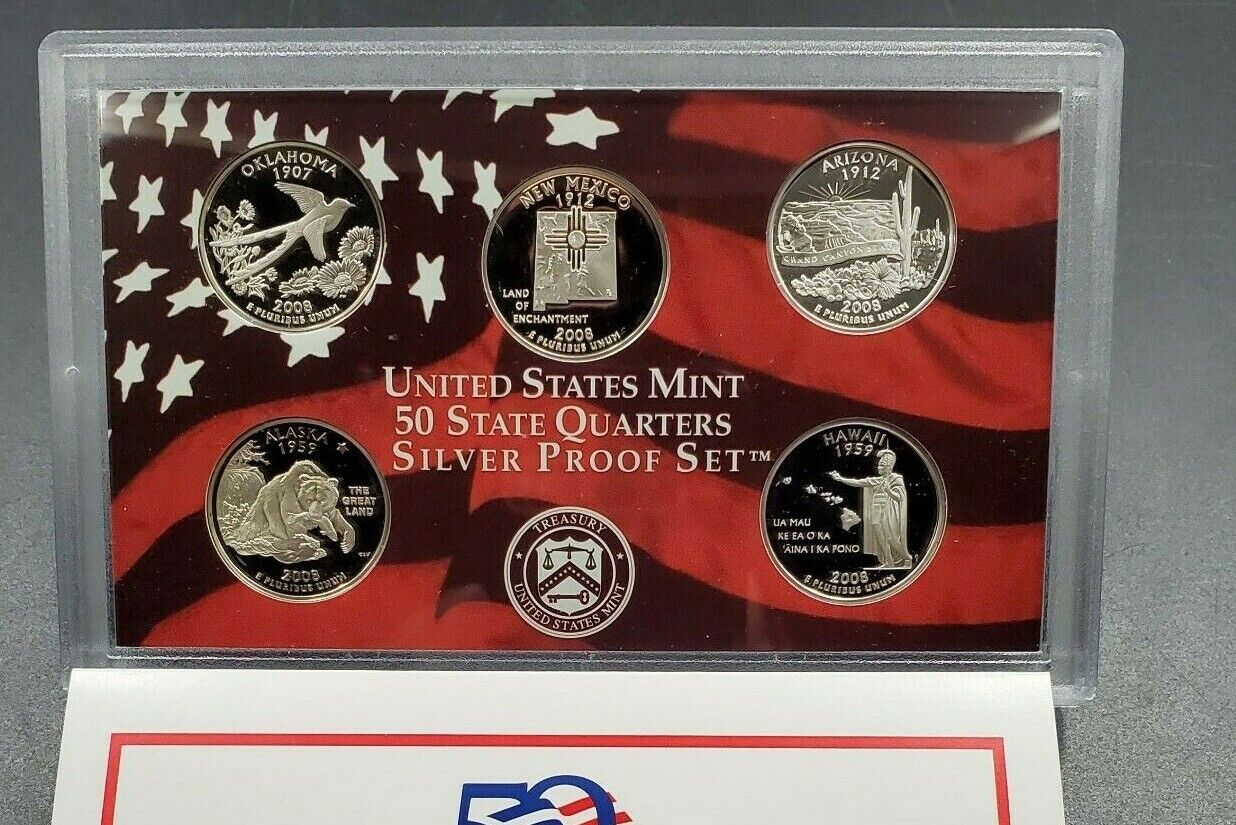 2008 State Statehood Quarter Proof Silver Coin Set OGP Hawaii Alaska Oklahoma