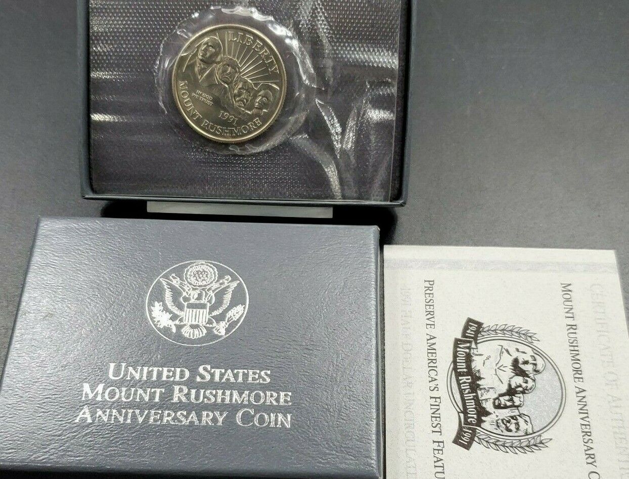 1991 D Mount Rushmore Half Dollar Commemorative Coin BU 50c OGP