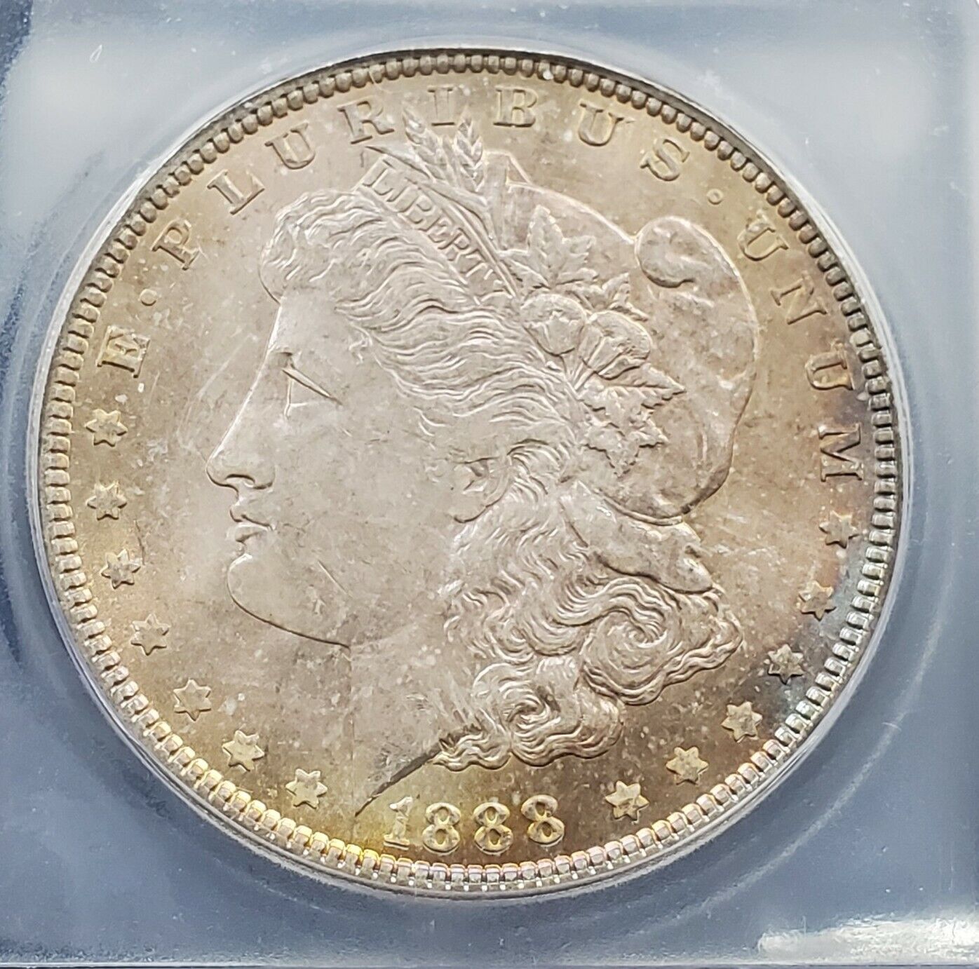 1888 P Morgan Silver Eagle Dollar Coin ICG MS65 Gem BU UNC Obverse Toner