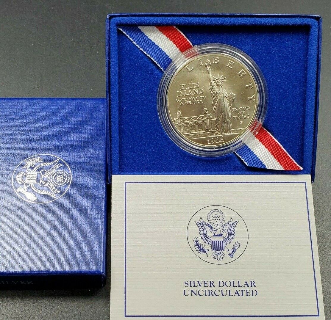 1986 P $1 BU Statue Of Liberty Ellis Island Silver Commemorative Dollar Coin OGP