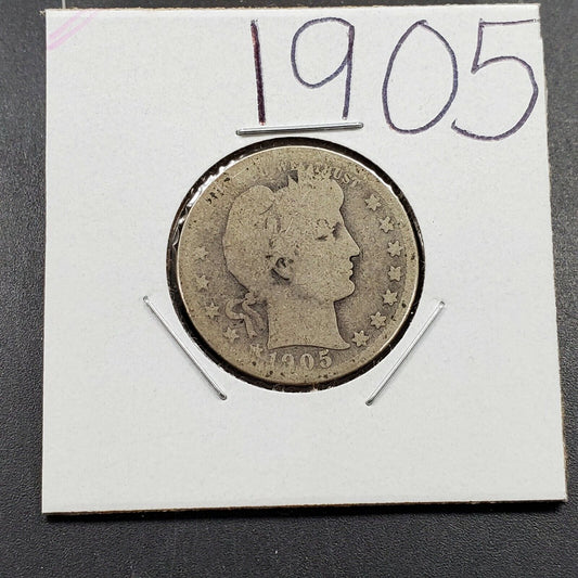 1905 P Barber Silver Quarter Coin About Good Circ Semi Key Date