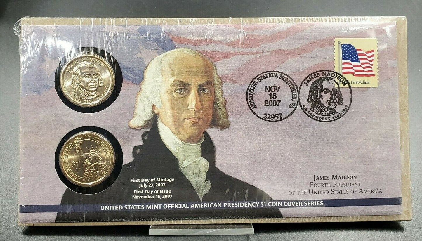 JAMES MADISON Presidential Dollar P & D 2 coin Set First Day OGP