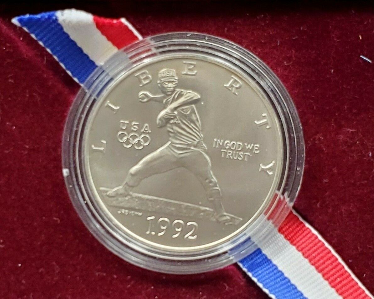 1992 D  OLYMPIC Commemorative Baseball Silver Dollar Coin OGP Nolan Ryan BU