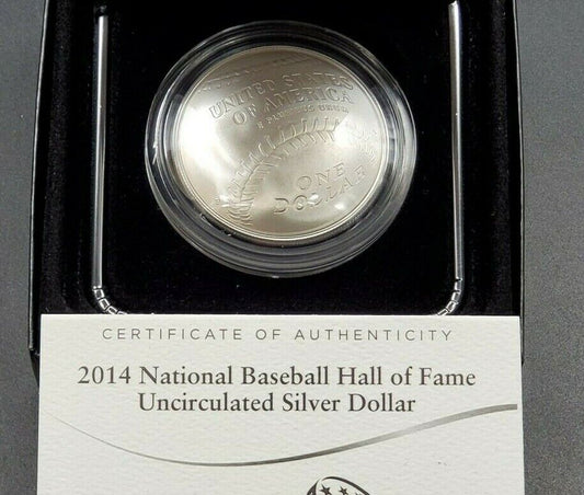 2014 $1 BASEBALL HALL OF FAME SILVER Commemorative Dollar Coin OGP BU BUSINESS