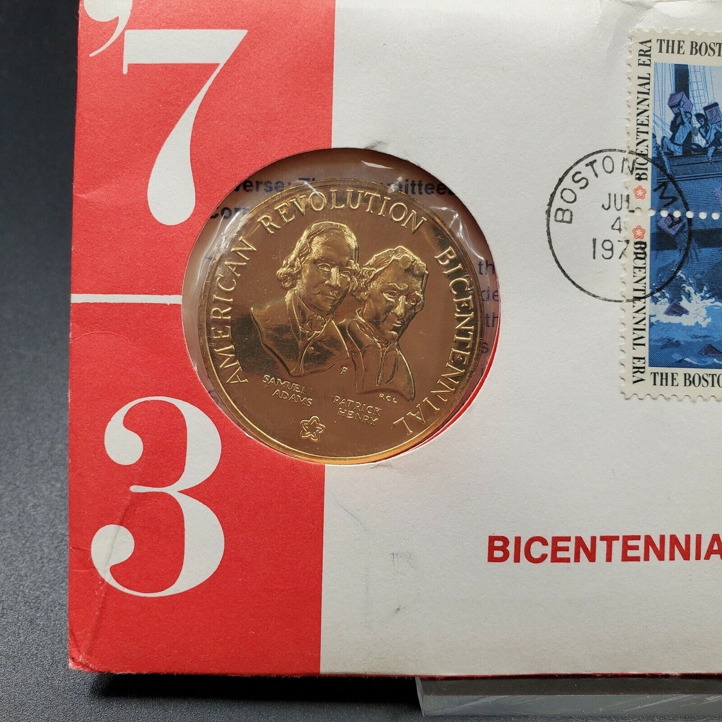 1973 BICENTENNIAL First Day Cover Commemorative Medal & Stamps ADAMS & HENRY