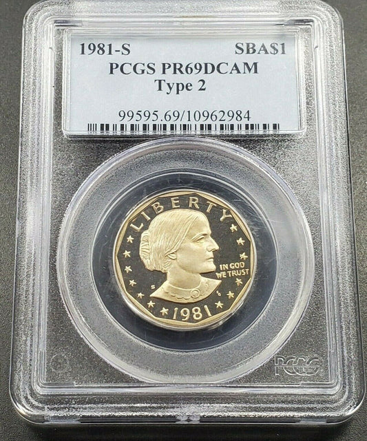 1981 S TYPE 2 SBA $1 Susan B Anthony Small Size Dollar Coin PCGS PR69 DCAM