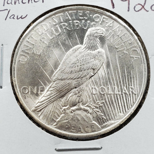 1922 P $1 Peace Silver Eagle Dollar Coin BU UNC Planchet Flaw Reverse on Eagle