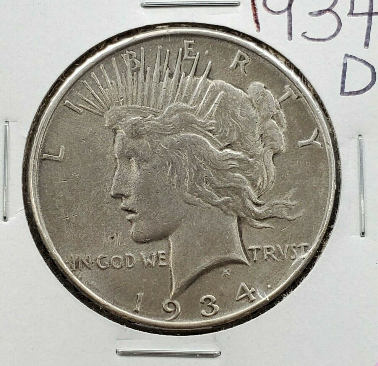 1934 D Peace 90% Silver Eagle Dollar Coin Choice EX XF Nice Strike