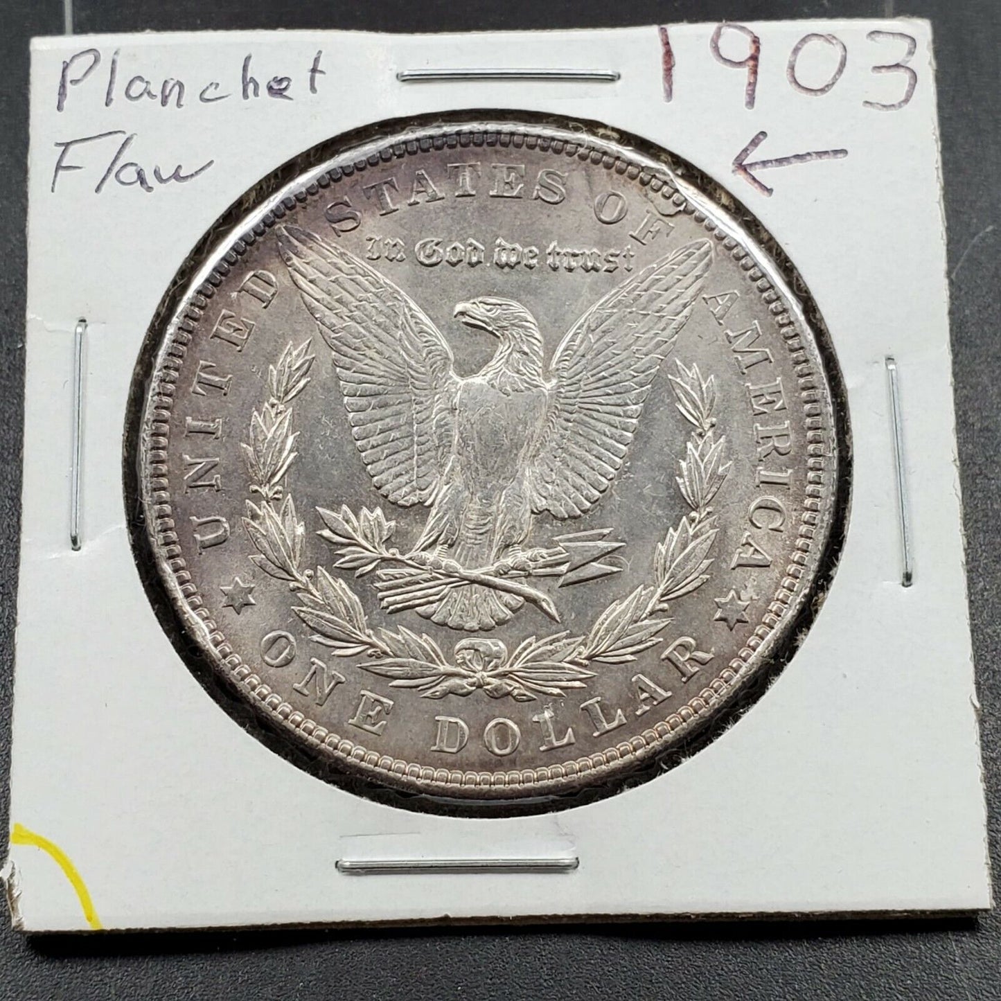 1903 P Morgan Silver Eagle Dollar Coin Choice AU Planchet Flaw Peeling Reverse