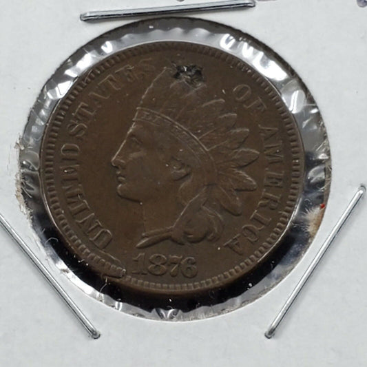 1876 Indian Head Cent Penny Coin XF EF w/ Planchet Flaw errors obverse