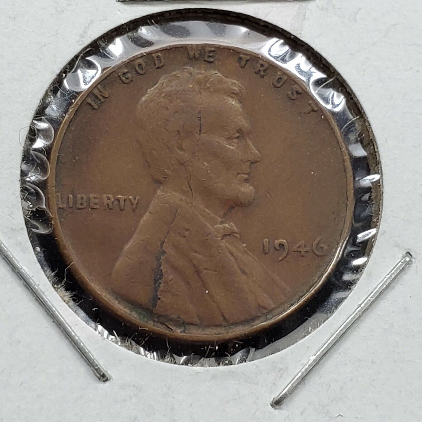 1946 P 1c Lincoln Wheat Cent Error Coin Major Laminated Planchet WW2 Era 2