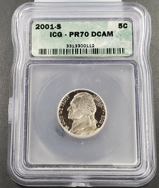 2001 S Jefferson Nickel Coin ICG PR70 DCAM Deep Cameo Gem Proof #2