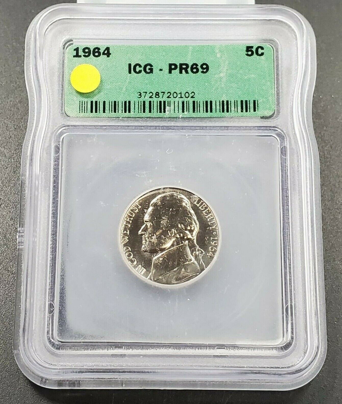 1964 P Jefferson Nickel Coin Vintage ICG Case PR69 Gem proof uSED CASE