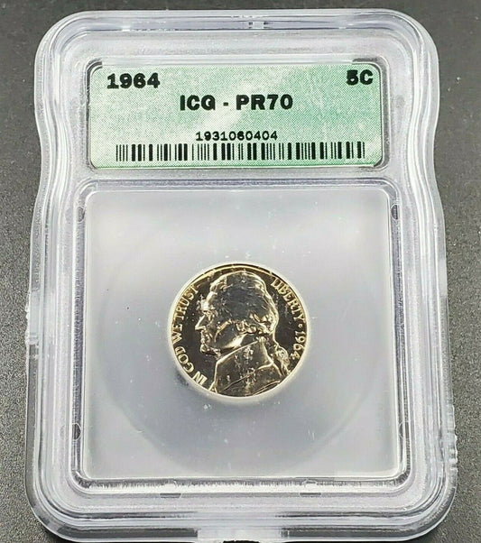 1964 P Jefferson Nickel Coin Vintage ICG Case PR70 Gem proof - Used Case