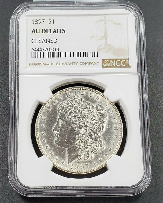 1897 P Morgan Silver Eagle Dollar Coin NGC AU Details Cleaned - SHINY !!!