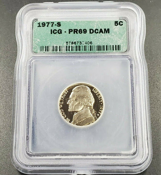 1977 S Proof Jefferson Nickel Coin ICG PR69 DCAM Deep Cameo