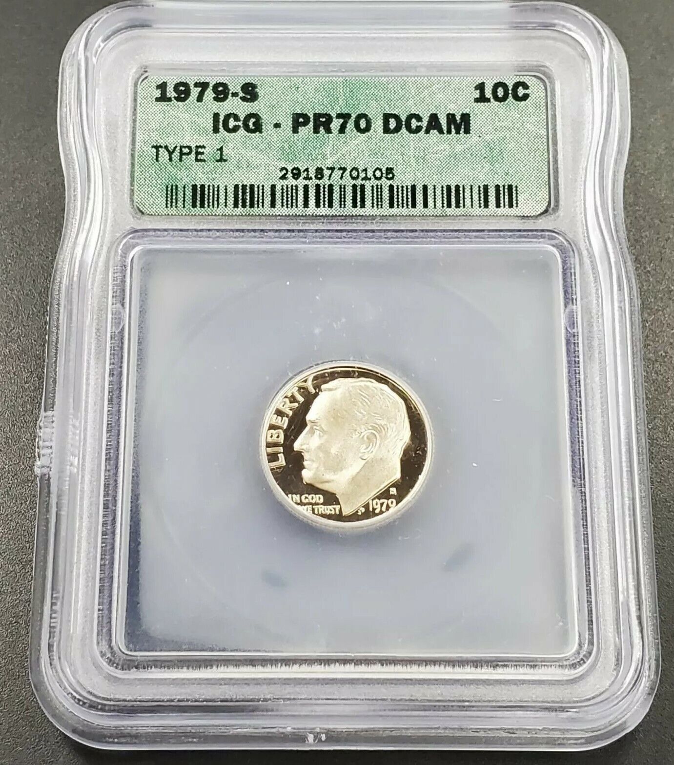 1979 S Roosevelt Type 1 Clad Dime Proof Coin Vintage ICG PR70 DCAM Deep Cameo