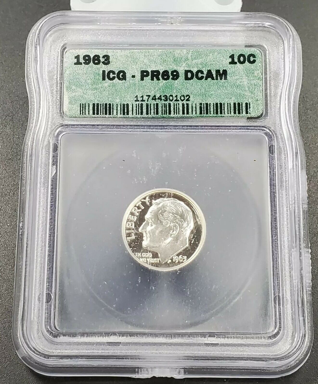 1963 P Roosevelt Silver Dime Coin Vintage ICG PR69 DCAM Deep Cameo Proof Gem 2