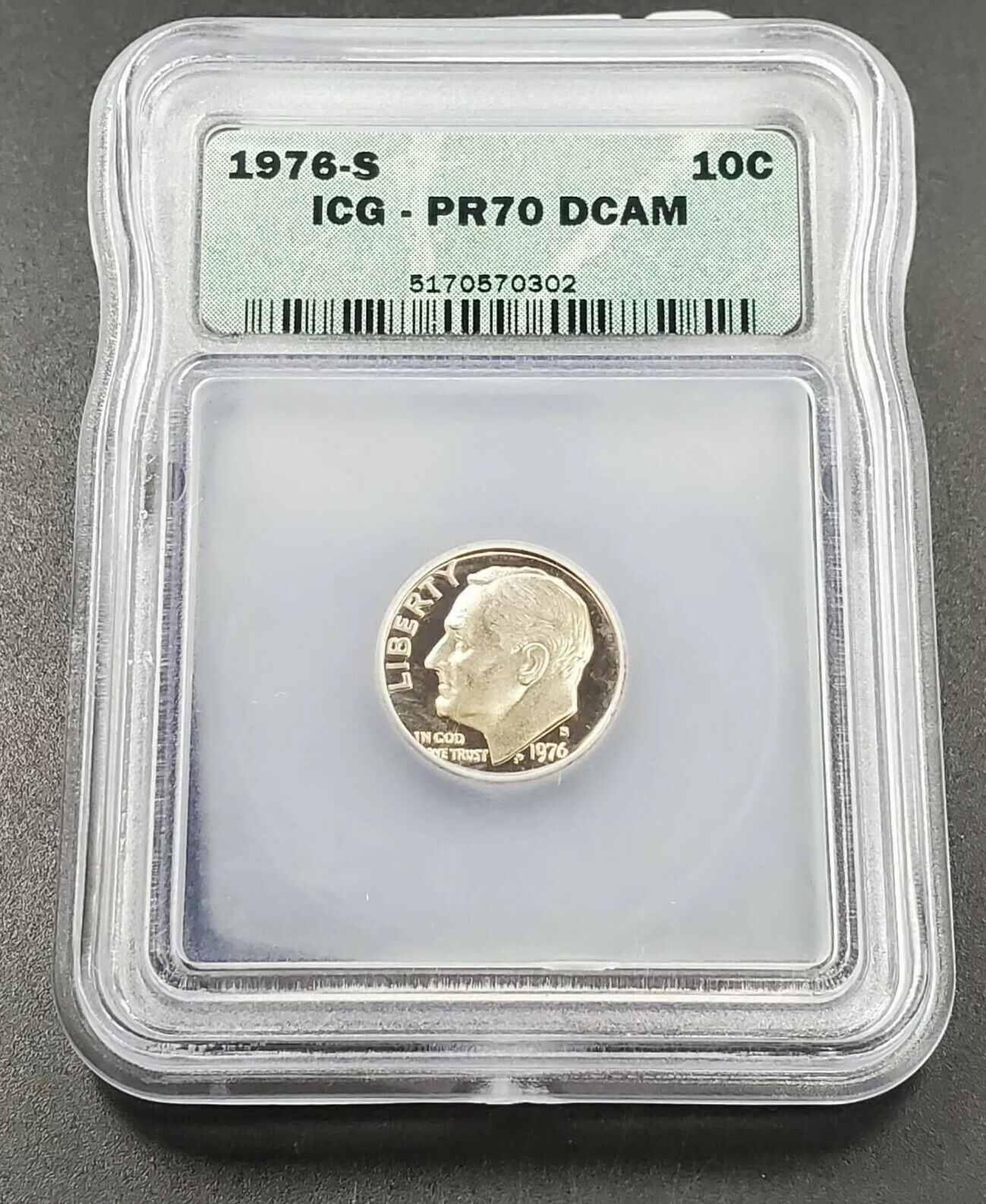 1976 S Roosevelt Clad Dime Proof Coin Vintage ICG PR70 DCAM Deep Cameo Gem 2