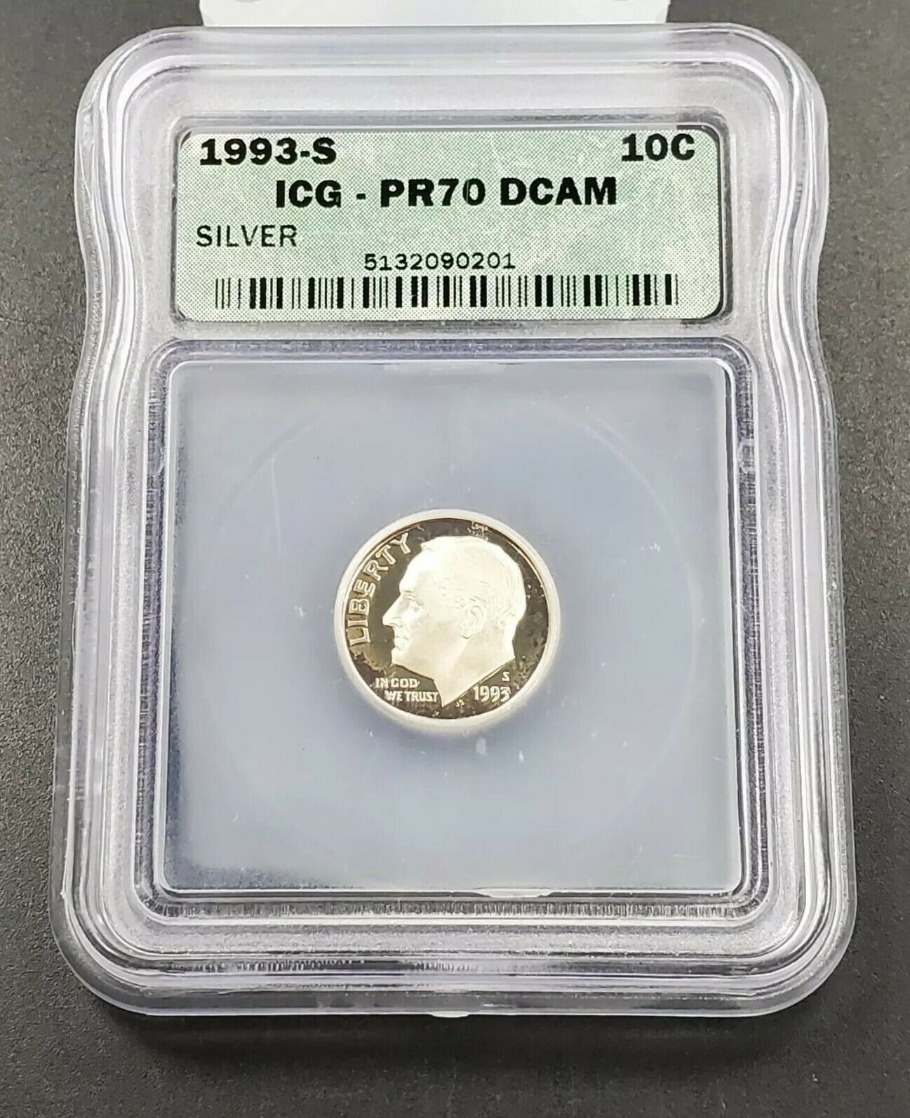 1993 S Roosevelt Silver Dime Proof Coin Vintage ICG PR70 DCAM Deep Cameo Gem 2